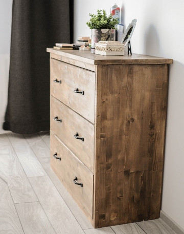Comoda Chania, 3 sertare mari, lemn masiv pin, 100 x 45 x 100 cm - Img 3