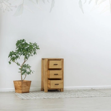 Comoda cu 3 sertare Ecuador, Lemn masiv rustic, 52 x 42 x 90 cm - Img 2