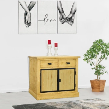 Comoda lemn masiv Industrial Wood cu 2 usi si 2 sertare, 108 x 50 x 90 cm