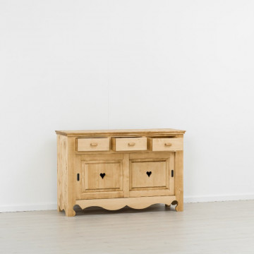 Comoda Rustic Flame 2 usi culisante si 3 sertare, Lemn masiv rustic, 140 x 50 x 92 cm - Img 3
