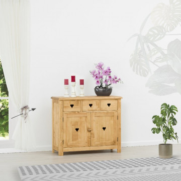 Comoda Rustic Love 2 usi si 3 sertare, Lemn masiv rustic, 106 x 42 x 89 cm - Img 1