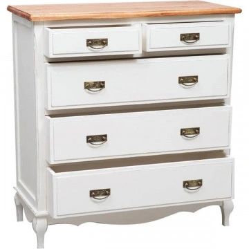 Comoda Toscana Charme 5 sertare lemn masiv tei, alb unt + natur antik, 100 x 45 x 106 cm - Img 3