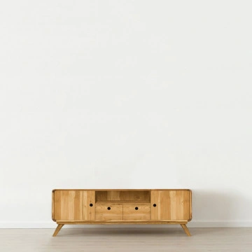 Comoda TV 2 usi 2 sertare si nisa Sahara, Lemn masiv rustic, 160 x 40 x 50 cm - Img 2