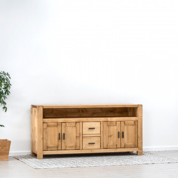 Comoda TV 4 usi 2 sertare si nisa Ecuador, Lemn masiv rustic, 180 x 50 x 85 cm - Img 7