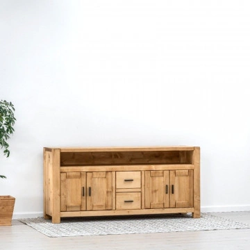 Comoda TV 4 usi 2 sertare si nisa Ecuador, Lemn masiv rustic, 180 x 50 x 85 cm - Img 7