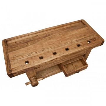 Comoda TV Dolce Toscana, model banc tamplar natur antik lemn tei, 120 x 65 x 45 cm - Img 5