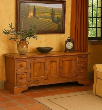 Comoda TV Dolce Toscana nuc antik lemn masiv de tei, 150 x 51 x 56 cm