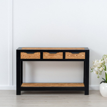 Consola Rustic Loft 3 sertare, Lemn masiv rustic, 119 x 35 x 75 cm - Img 4