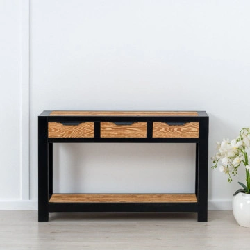 Consola Rustic Loft 3 sertare, Lemn masiv rustic, 119 x 35 x 75 cm - Img 4