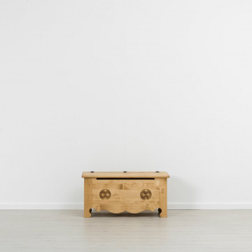 Cufar Cabana sculptat cu rozeta, Lemn masiv rustic, 100 x 49 x 48 cm - Img 4