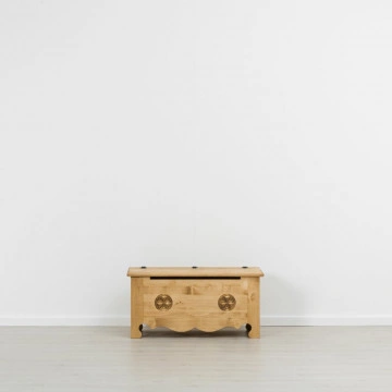 Cufar Cabana sculptat cu rozeta, Lemn masiv rustic, 100 x 49 x 48 cm - Img 4