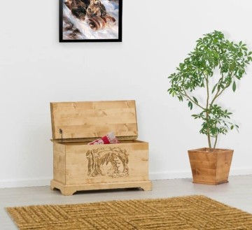 Cufar sculptat Rustic Chalet Lemn masiv rustic, 90 x 45 x 50 cm