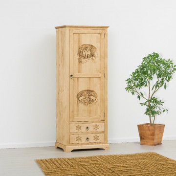 Dulap 1 usa si 2 sertare Ursul Carpatin, Lemn masiv rustic, 75 x 55 x 200 cm - Img 1