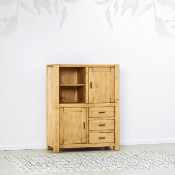 Dulap 2 usi, 3 sertare si nisa Ecuador, Lemn masiv rustic, 110 x 50 x 140 cm - Img 5