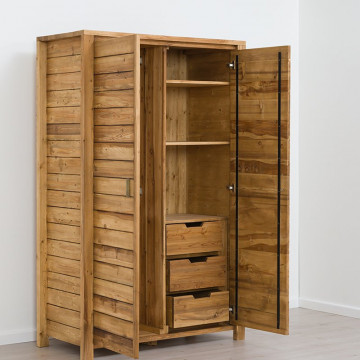 Dulap cu 2 usi si 3 sertare interioare Colibri, Lemn masiv rustic, 125 x 60 x 200 cm - Img 6