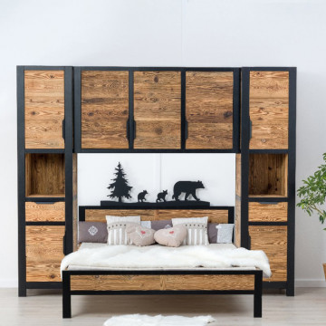 Dulap suspendat Rustic Loft cu 3 usi, Lemn masiv rustic, 175 x 40 x 79 cm - Img 2