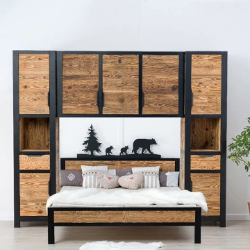 Dulap suspendat Rustic Loft cu 3 usi, Lemn masiv rustic, 175 x 40 x 79 cm - Img 2