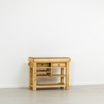 Insula de bucatarie Cabana 2 sertare si etajere, lemn masiv rustic, 106 x 50 x 85 cm - Img 5