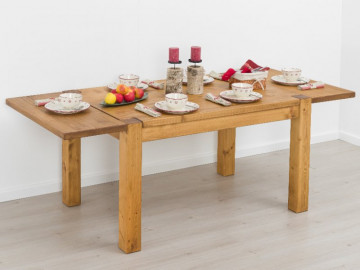 Masa cu 2 extensii laterale Ecuador, Lemn masiv rustic, 140/180/220 x 90 x 78 cm