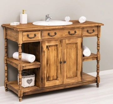 Masca de baie rustica cu 2 usi si 2 sertare, lemn masiv, 128 x 54 x 91 cm