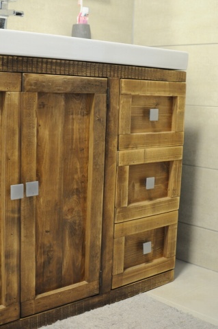 Masca de baie Samara, 3 sertare si 2 usi, lemn masiv pin, 130 x 50 x 80 cm - Img 4