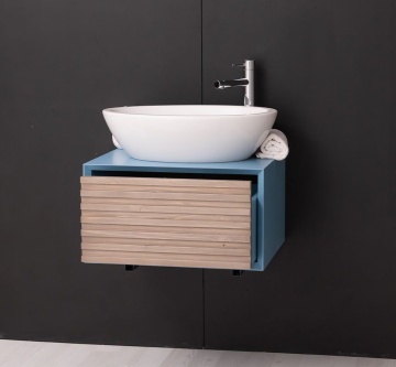 Mobilier de baie lemn masiv Pianno cu 1 sertar, suspendat, 60 x 50 x 33 cm - Img 4