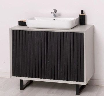 Mobilier de baie lemn masiv Pianno cu 2 usi, 93 x 50 x 76 cm - Img 4
