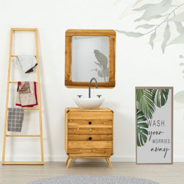 Oglinda de baie Sahara, Lemn masiv rustic, 60 x 3 x 70 cm - Img 2