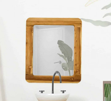 Oglinda de baie Sahara, Lemn masiv rustic, 60 x 3 x 70 cm - Img 1