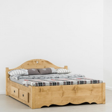 Pat Cabana cu 4 sertare, Lemn masiv rustic 90, 140, 160 sau 180 x 200 cm - Img 3