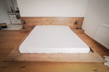 Pat lemn masiv pin cu noptiere, model Artemis, grinzi solide rustice, 140 cm, 160 cm, 180 cm sau 200 cm - Img 4