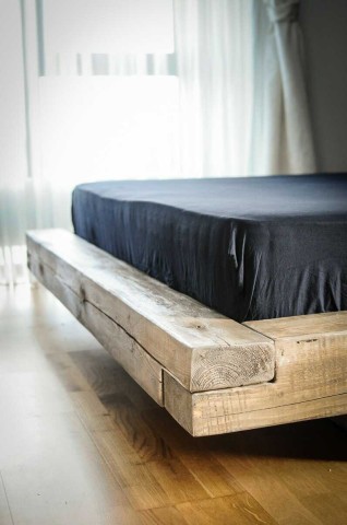 Pat lemn masiv pin model Samara, grinzi solide rustice, 140 cm, 160 cm, 180 cm sau 200 x 200 cm - Img 3