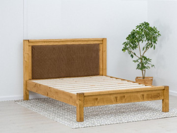 Pat tapitat dublu Ecuador, Lemn masiv rustic, 140 cm, 160 cm sau 180 x 200 cm - Img 2