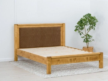 Pat tapitat dublu Ecuador, Lemn masiv rustic, 140 cm, 160 cm sau 180 x 200 cm - Img 2