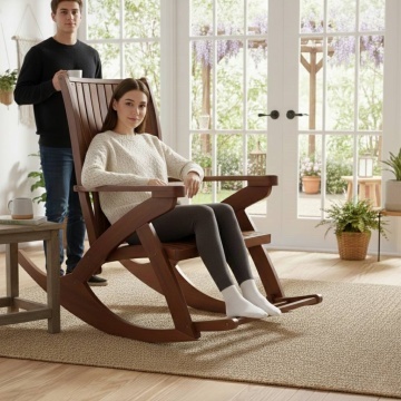 Scaun Balansoar Lemn Masiv Tania, finisaj TEK, 132 x 72 x 120 cm - Img 3
