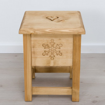 Scaun taburet cu lada Rustic Chalet, Lemn masiv rustic sculptat, 35 x 35 x 45 cm - Img 3