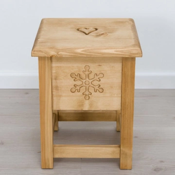 Scaun taburet cu lada Rustic Chalet, Lemn masiv rustic sculptat, 35 x 35 x 45 cm - Img 3