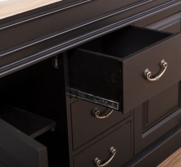 Set mobilier baie lemn masiv, masca pentru 2 lavoare + oglinda, blat stejar masiv, 150 x 51 x 91 cm - Img 5