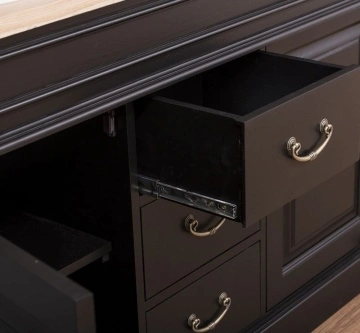 Set mobilier baie lemn masiv, masca pentru 2 lavoare + oglinda, blat stejar masiv, 150 x 51 x 91 cm - Img 5