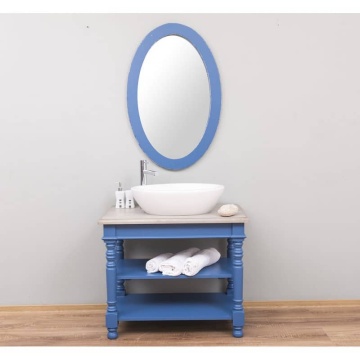 Set mobilier baie, masca pentru un lavoar + oglinda ovala lemn masiv, 90 x 54 x 74 cm - Img 1