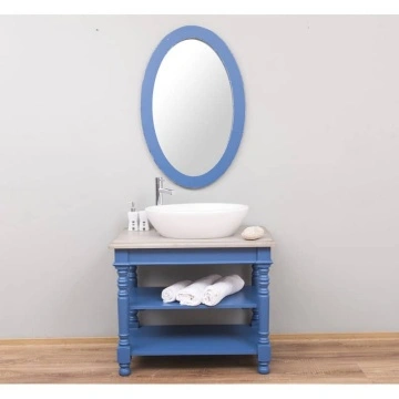 Set mobilier baie, masca pentru un lavoar + oglinda ovala lemn masiv, 90 x 54 x 74 cm