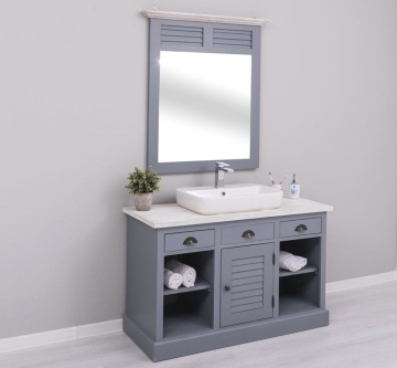 Set mobilier de baie Azore lemn masiv, masca de baie + oglinda, 120 x 51 x 175 cm - Img 3