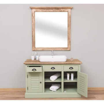 Set mobilier de baie Ohanna lemn masiv, masca un lavoar + oglinda, 120 x 51 x 75 cm - Img 5