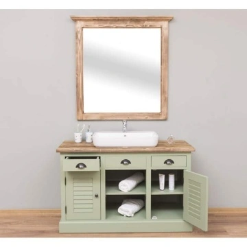 Set mobilier de baie Ohanna lemn masiv, masca un lavoar + oglinda, 120 x 51 x 75 cm - Img 5