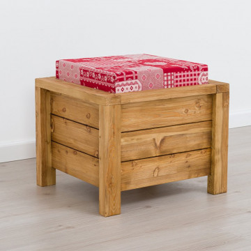 Taburet Pouf Colibri cu lada depozitare, Lemn masiv rustic, 52 x 48 x 40 cm - Img 1