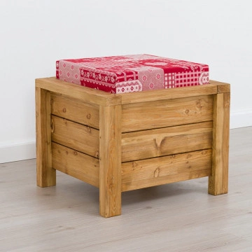 Taburet Pouf Colibri cu lada depozitare, Lemn masiv rustic, 52 x 48 x 40 cm