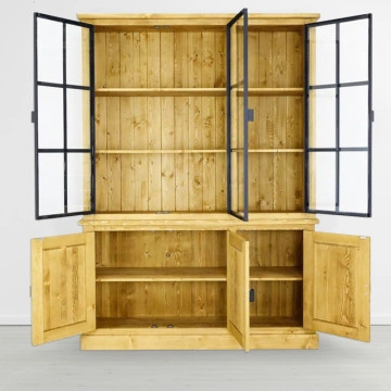 Biblioteca cu vitrina lemn masiv Industrial Wood cu 6 usi, 160 x 45 x 223 cm - Img 4