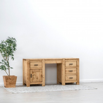 Birou 1 usa si 4 sertare Ecuador, Lemn masiv rustic, 160 x 50 x 78 cm - Img 1