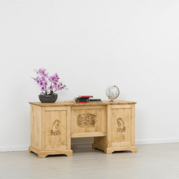 Birou 1 usa si 4 sertare Ursul Carpatin, Lemn masiv rustic, 160 x 65 x 80 cm - Img 7