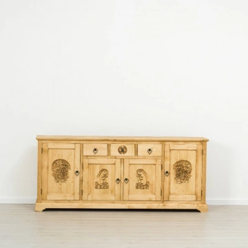 Bufet 4 usi si 3 sertare Rustic Chalet, Lemn masiv rustic, 200 x 46 x 85 cm - Img 3
